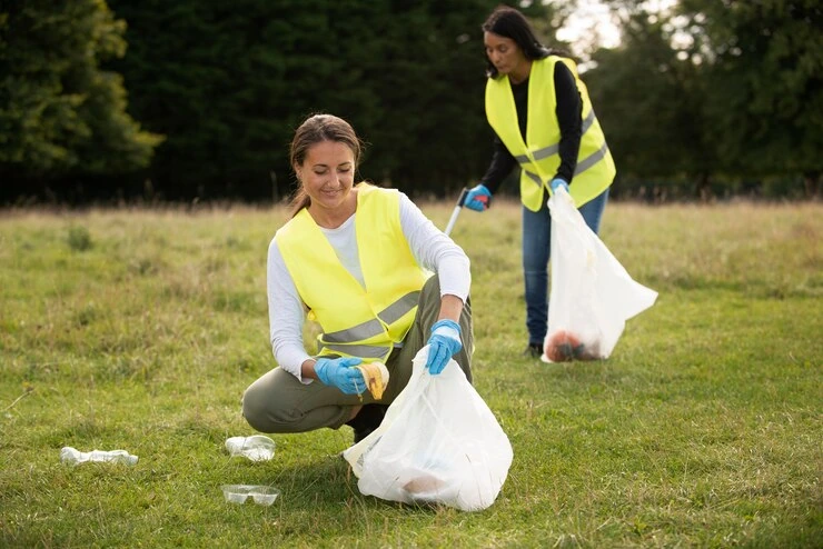 Cleaners cleaning school ground